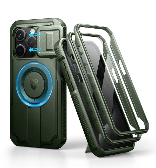 For Iphone 15 Pro Rugged Armor Shockproof Case With Built-In Sliding Camera Case And Built-In Screen Protector Kickstand