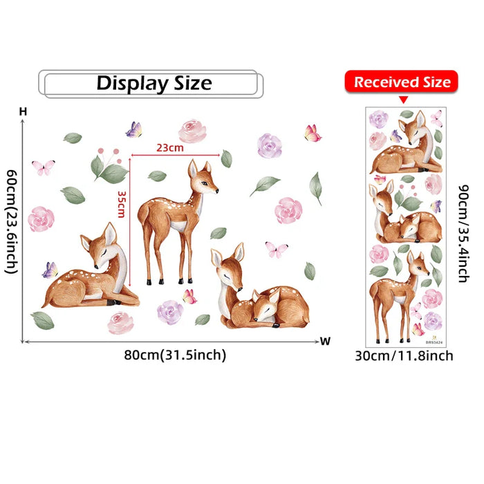 Watercolour Deer & Flower Wall Stickers For Kids Room Decor