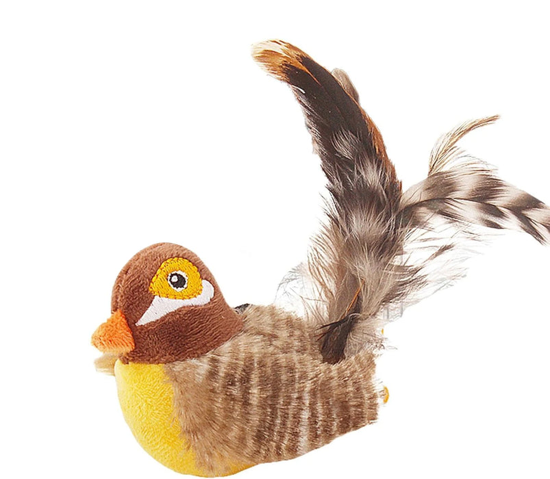 Interactive Cat Feather Toy With Sounds Brown Bird Hedgehog Mouse