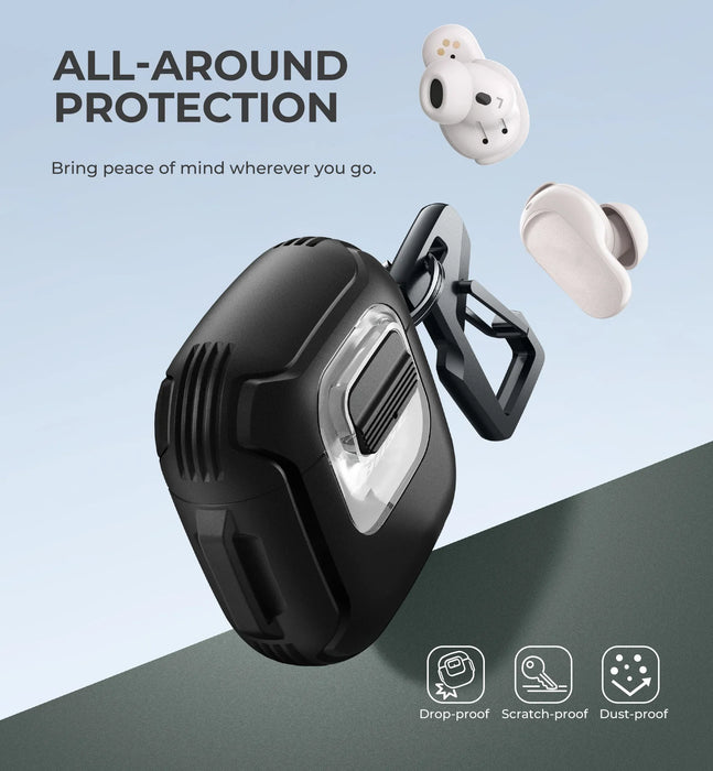 For Bose Quietcomfort Earbuds Ii & Ultra Earbuds Secure Lock Clip Rugged Bumper Shockproof Case With Carabiner & Keyring