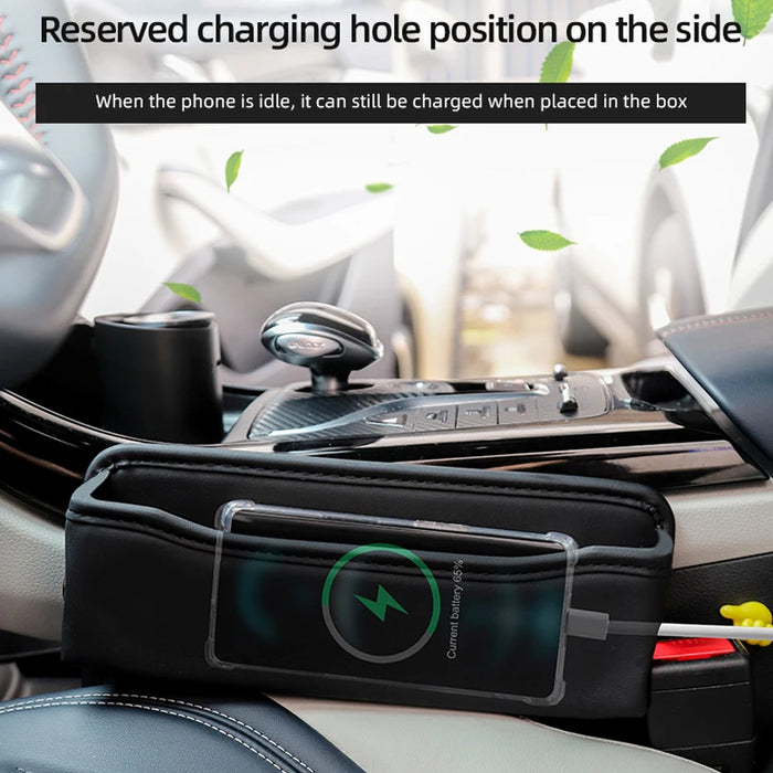 Car Seat Gap Bag Pu Leather Console Side Pocket Organizer With Charging Cable Hole