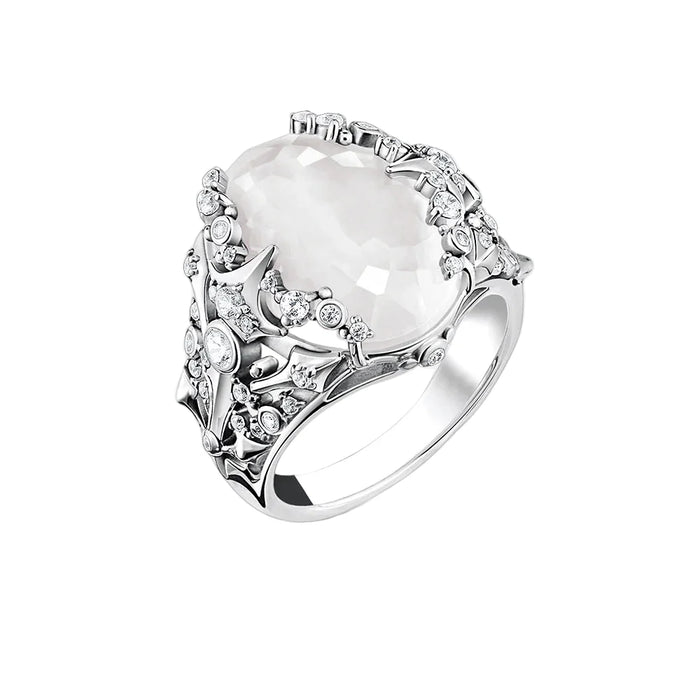 925 Sterling Silver Sunburst Cocktail Ring Oval Stone