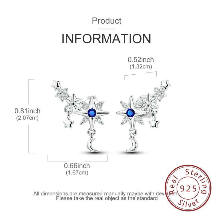 925 Sterling Silver Star Stud Earrings For Women Fine Jewelry