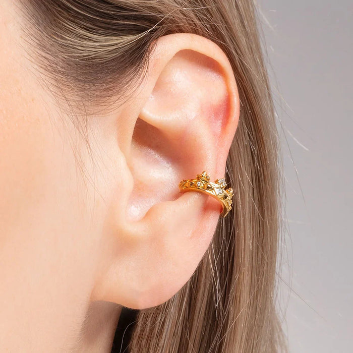 925 Sterling Silver Gold Crown Ear Cuff Vintage Style Women