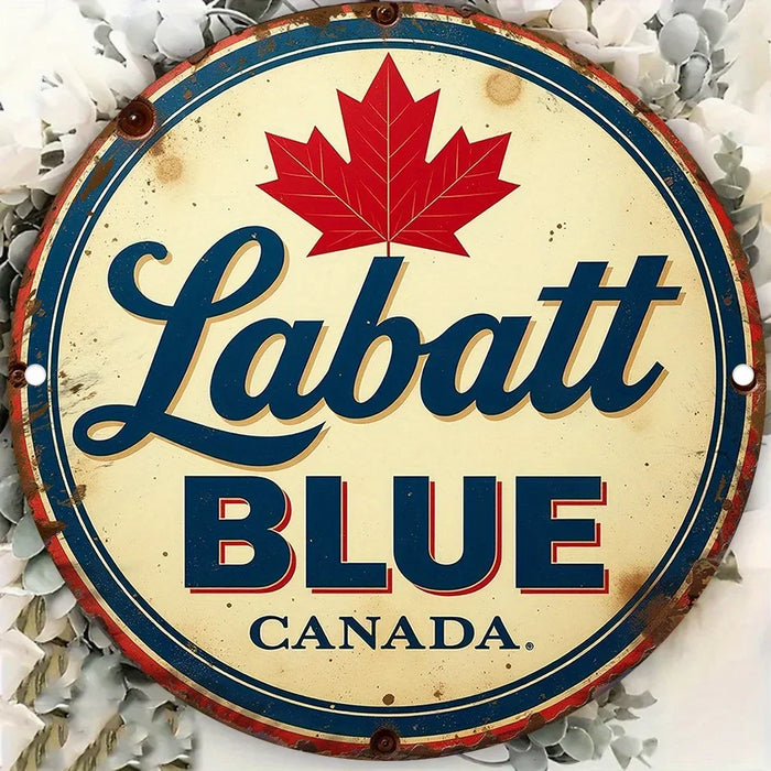 Vintage Labatt Blue Canada Beer Sign Rustic Round Aluminum Wall Art