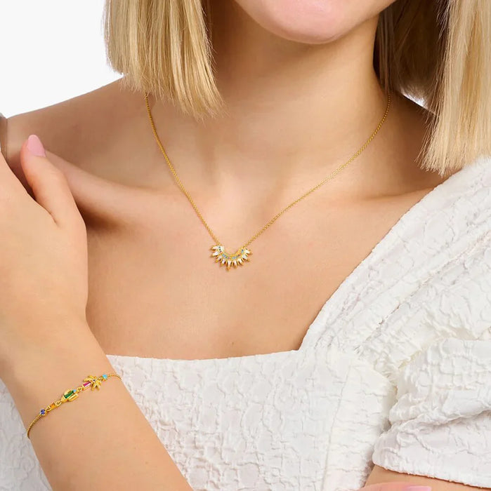 925 Sterling Silver Autumn Sun Beams Necklace Gold Plated Colourful Bohemian Jewelry For Women