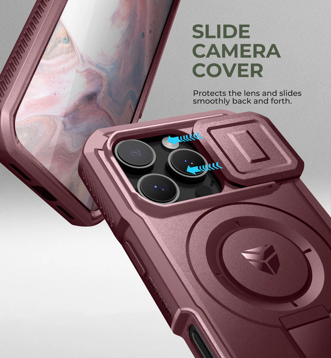 For Iphone 16 Pro Magsafe Rugged Armor Shockproof Case With Built-In Sliding Camera Case Built-In Screen Protector Holder