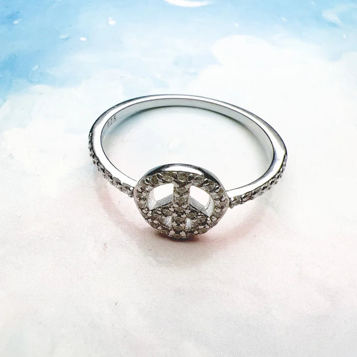 925 Sterling Silver Peace Symbol Ring Europe Style Glam Jewelry For Women