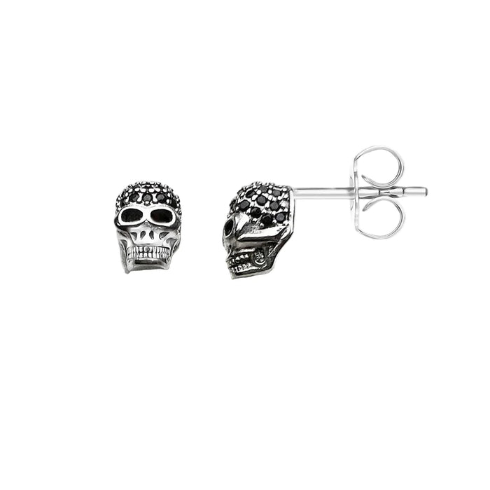 925 Sterling Silver Skull Pave Stud Earrings Unisex Gift