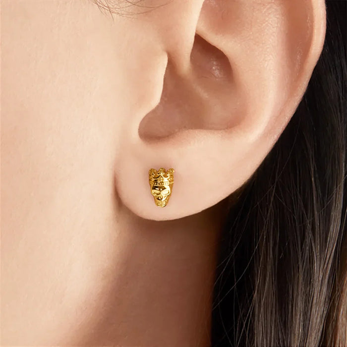 925 Sterling Silver Vintage Skull King Earrings