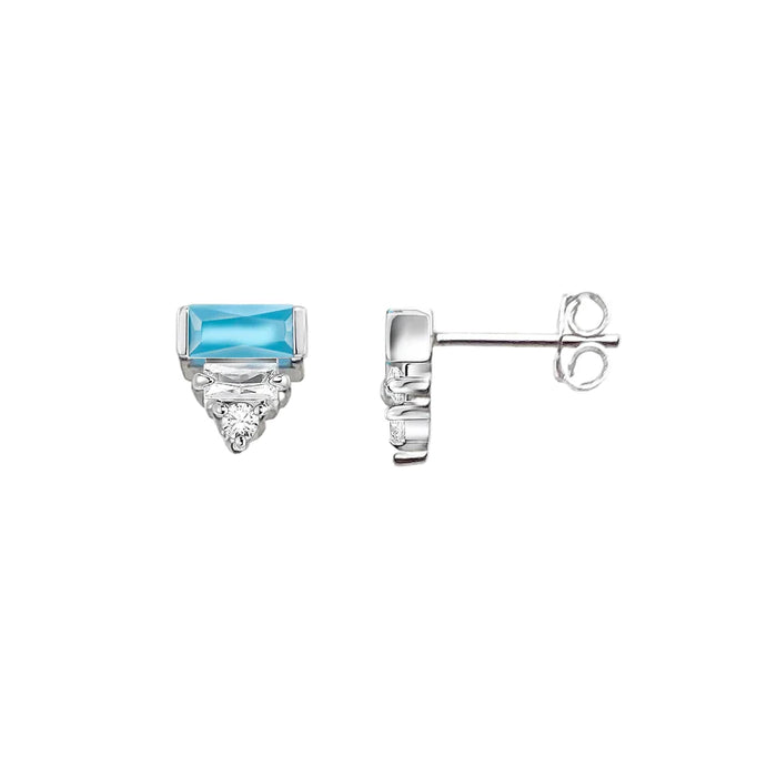 925 Sterling Silver Turquoise & White Baguette Cut Ear Studs