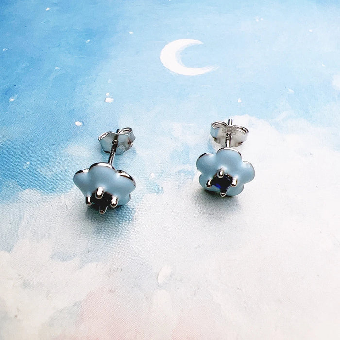 925 Sterling Silver Blue Flower Stud Earrings 2024 Summer Gift