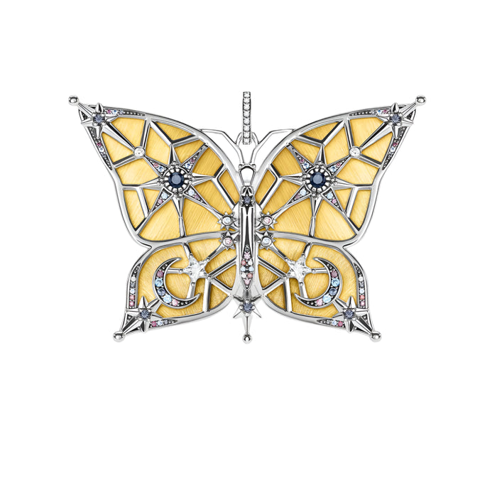 925 Sterling Silver Bicolour Butterfly Pendant With Moon & Stars Fine Jewelry Europe Magic Gift For Women