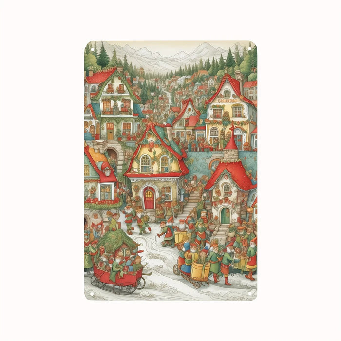 Rustic Metal Christmas Wall Art With Festive Scene