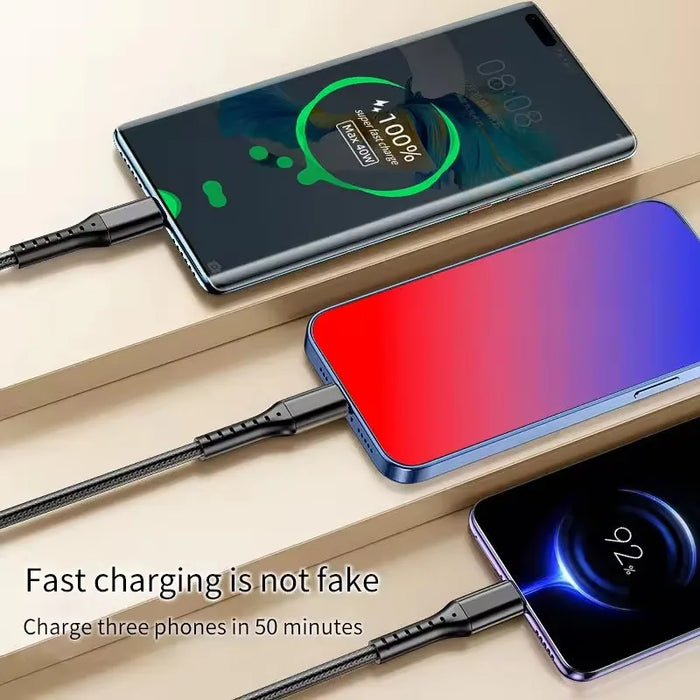 66W 3 In 1 Usb C Fast Charge Cable For Android & Iphone