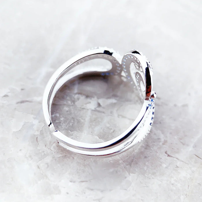 925 Sterling Silver Blue Stone Wave Cocktail Ring Real For Women