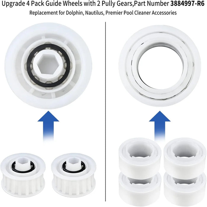 4 Pack Guide Wheels 2 Pully Gears 3884997-R6 Compatible With Dolphin Nautilus Cc Plus Premier Pool Cleaner Accessories