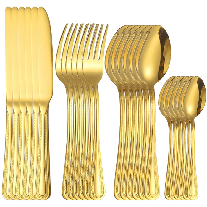 4 / 6 / 16 / 24 Piece Stainless Steel Gold Tableware Set