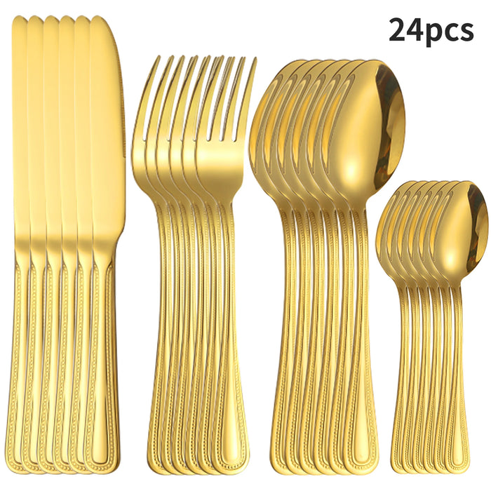 4 / 6 / 16 / 24 Piece Stainless Steel Gold Tableware Set