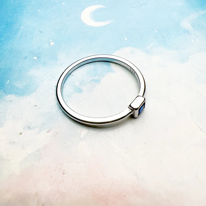925 Sterling Silver Square Blue Stone Ring Timeless European Style Jewelry For Women Romantic Gift