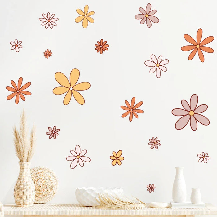 18 Piece Retro Hippie Flower Wall Stickers For Home Decor