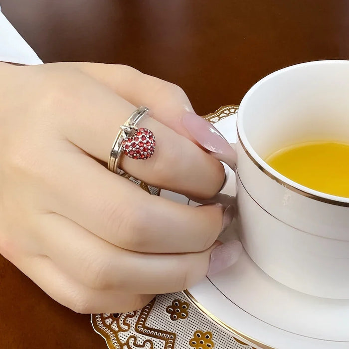 925 Sterling Silver Romantic Gift Red Heart Pave Ring