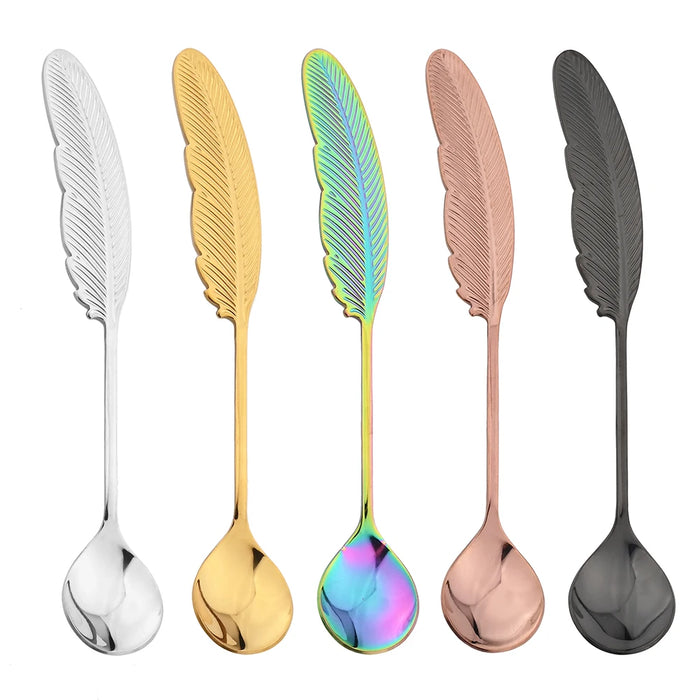 Stainless Steel Feather Spoons For Coffee And Desserts