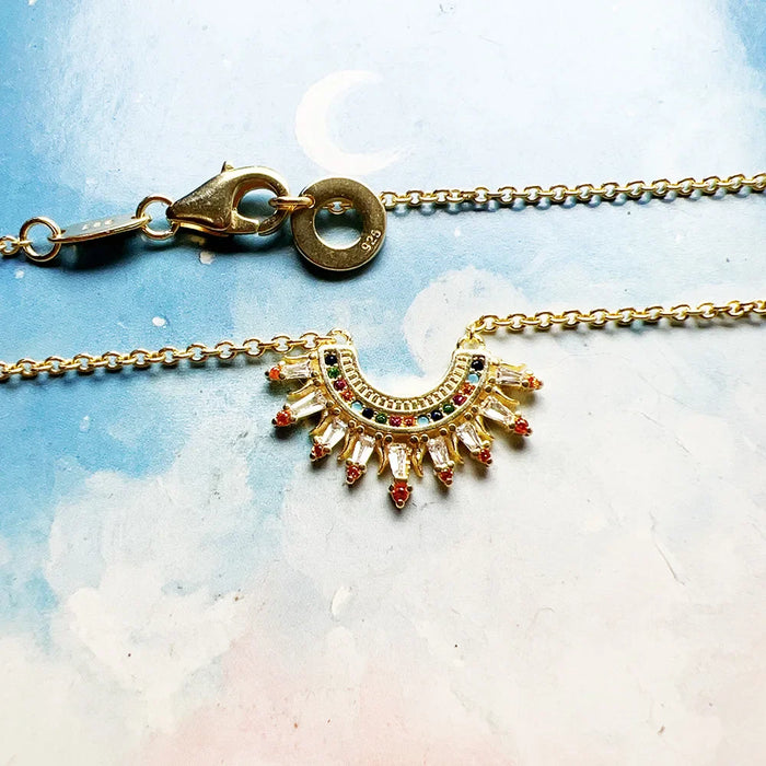 925 Sterling Silver Autumn Sun Beams Necklace Gold Plated Colourful Bohemian Jewelry For Women