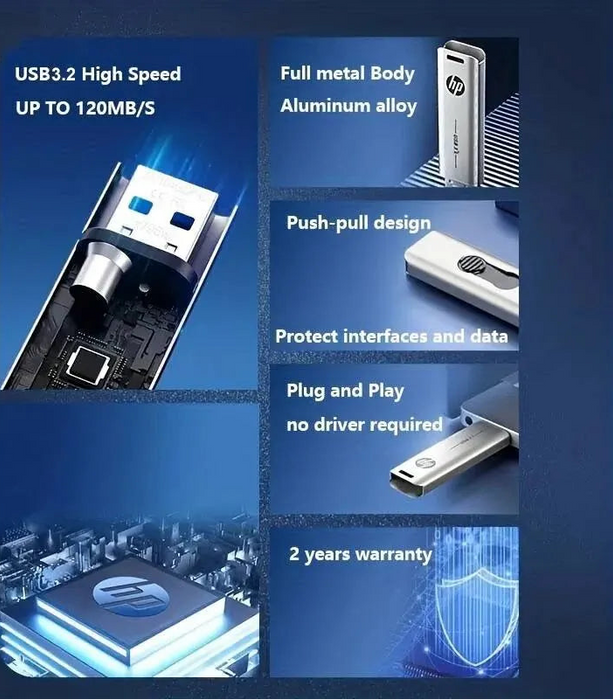 HP High Speed USB Flash Drive 128gb 256gb 32gb 64gb Metal Pen Drive Car Music