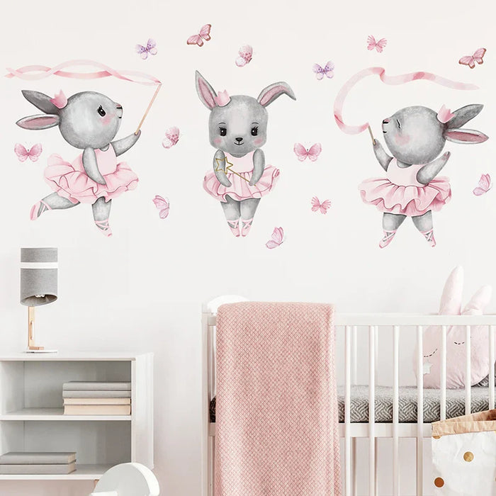 Hand Painted Ballet Bunny Rabbit Dancer Wall Stickers For Nursery Or Girl S Room Decor