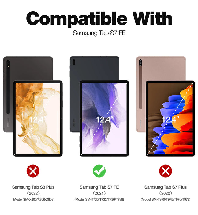 For Samsung Galaxy Tab S7 Fe Case 12.4 Inch 2021 Full-Body Rugged Heavy Duty Case With Pencil Holder Built-In Screen Protector