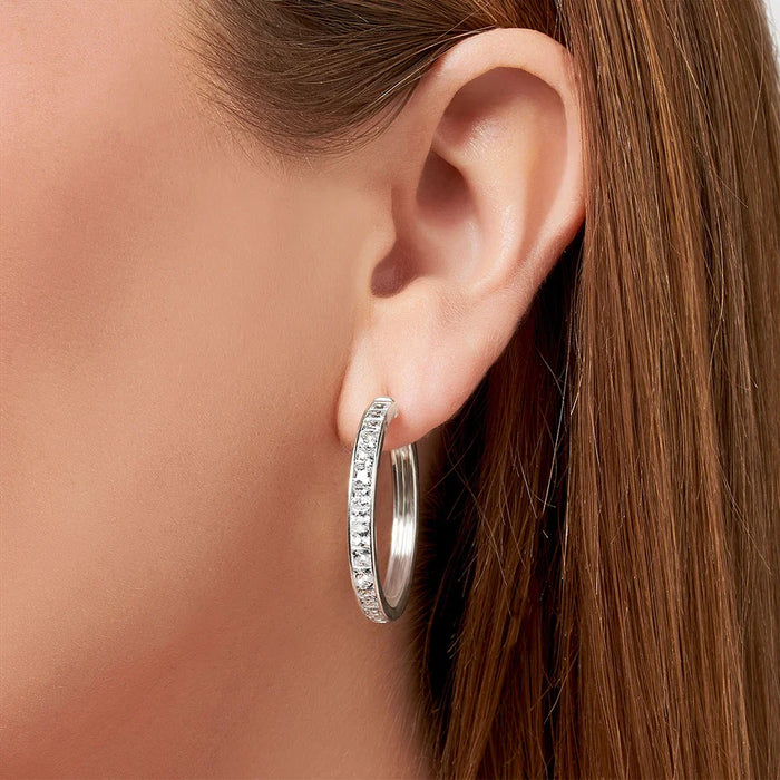 925 Sterling Silver Large Hinged Hoops Earrings Classic Creole Style For Women