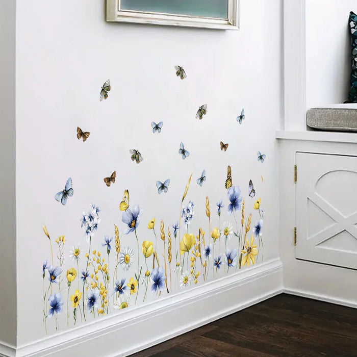 Colourful Watercolour Flowers & Butterflies Wall Decals For Girls Room Decor