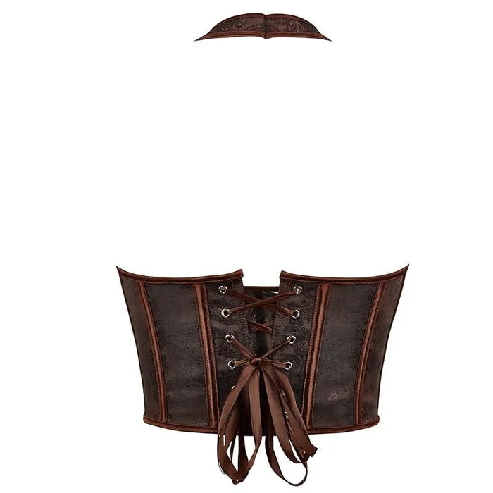 Fish Bone Jacquard Deep V-Neck Corset Crop Top With Halter Neck Plus Size