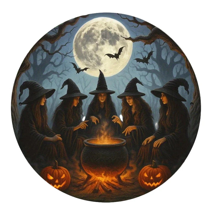 Retro Round Iron Sign Witch Party & Magic Stew Pot For Bedroom Dining Or Living Room