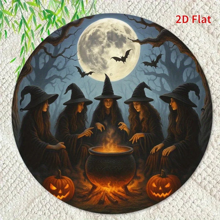 Retro Round Iron Sign Witch Party & Magic Stew Pot For Bedroom Dining Or Living Room