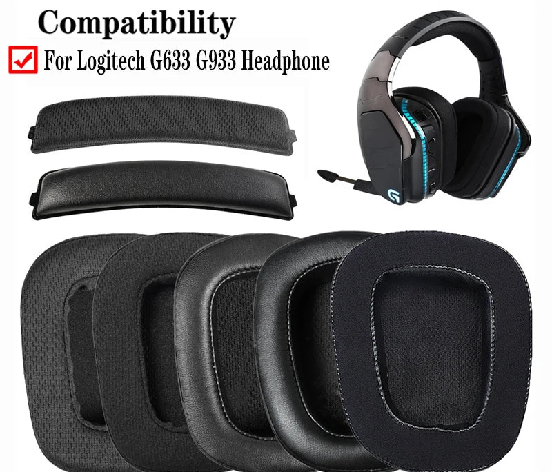 Pair of Replacement Ear Pads For Logitech G633 G933 Headphones Foam Earmuffs