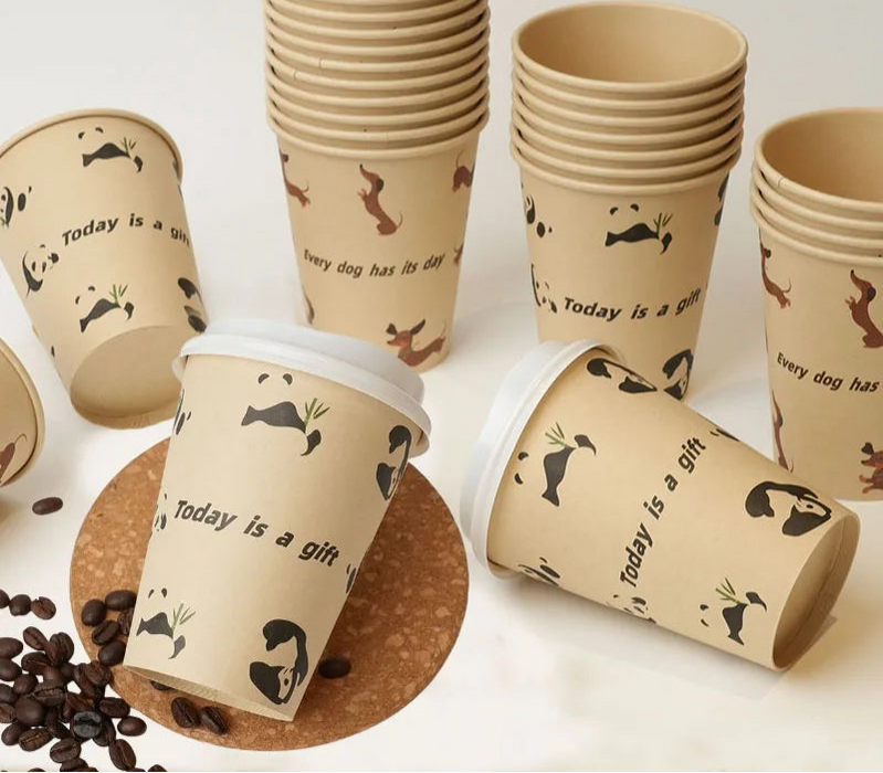 25 Pack 12Oz Eco Friendly Paper Coffee Cups With Lids Cute Panda Design Disposable Takeout Drinkware