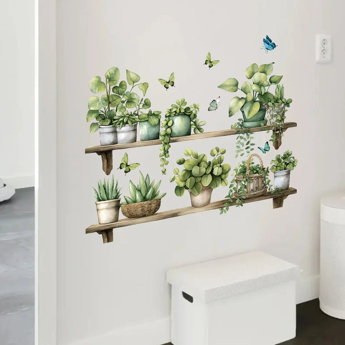 Realistic Watercolour Plant Pot Wall Stickers For Home Decor