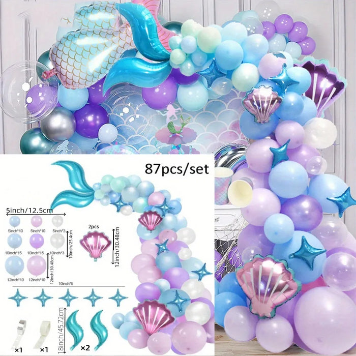 87Pcs Mermaid Themed Scene Decoration Summer Party Decoration Wedding Decoration Birthday And Sweet Celebration