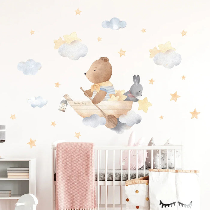 Adorable Cloud Bear Rabbit Wall Sticker For Kids Room Decor
