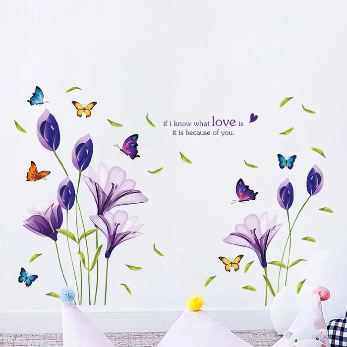 Watercolour Flower Butterfly Wall Stickers 2Pc Set