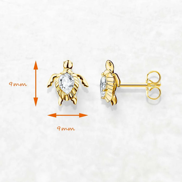 925 Sterling Silver Golden Turtle Ear Studs Trendy Gift