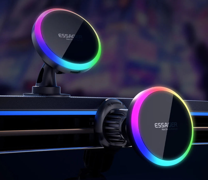 Rgb Magnetic Car Phone Holder Qi 15W Macsafe Wireless Charger For Iphone 16 15 14 Samsung Universal Phone Holder Stand