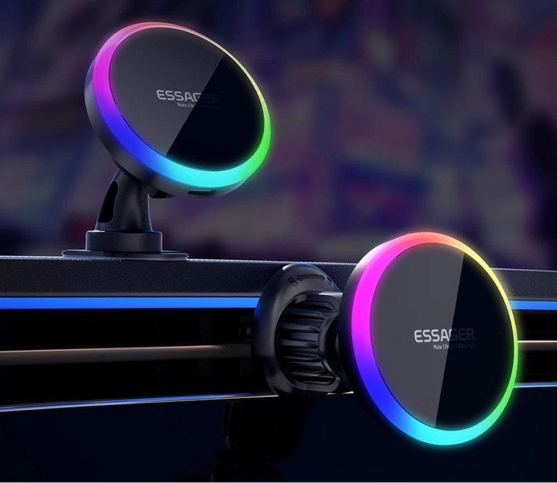 Qi 15W Magnetic Car Phone Holder Rgb Wireless Charger For Macsafe For Iphone 16 15 Samsung Universal Phone Holder Stand