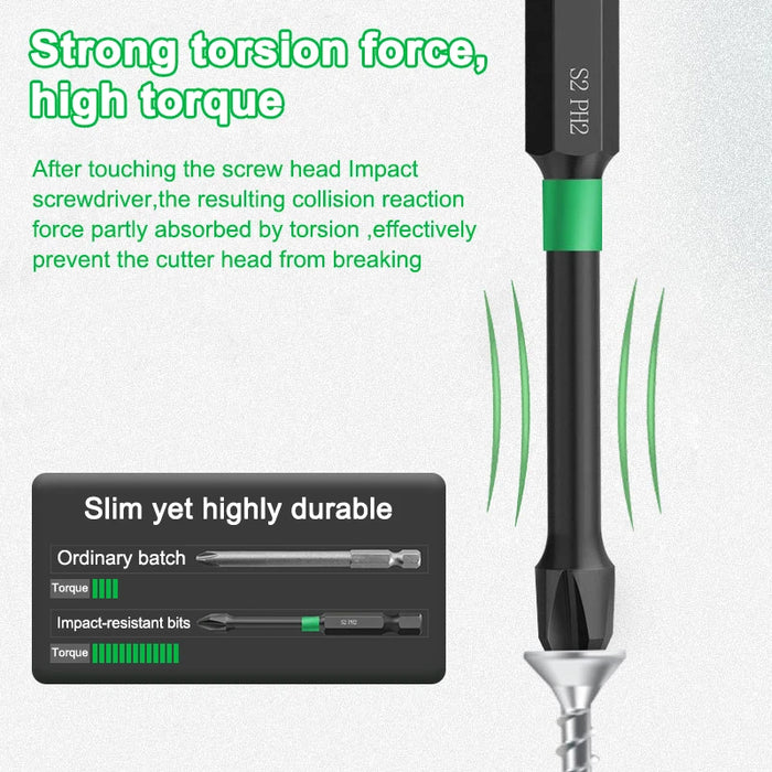 Ph2 Magnetic Cross Impact Screwdriver Bit Set High Hardness Non Slip