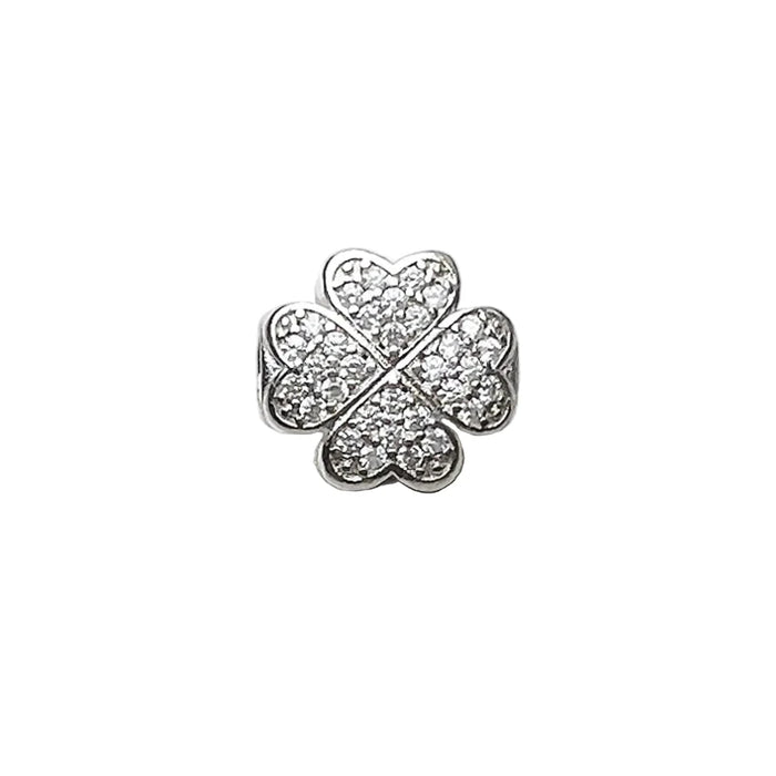925 Sterling Silver Cloverleaf Beads White Stone Lucky Charms For Europe Bracelets