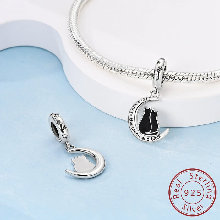 925 Sterling Silver Star Moon Cat Pendant Fits Bracelet / Necklace Diy Gift