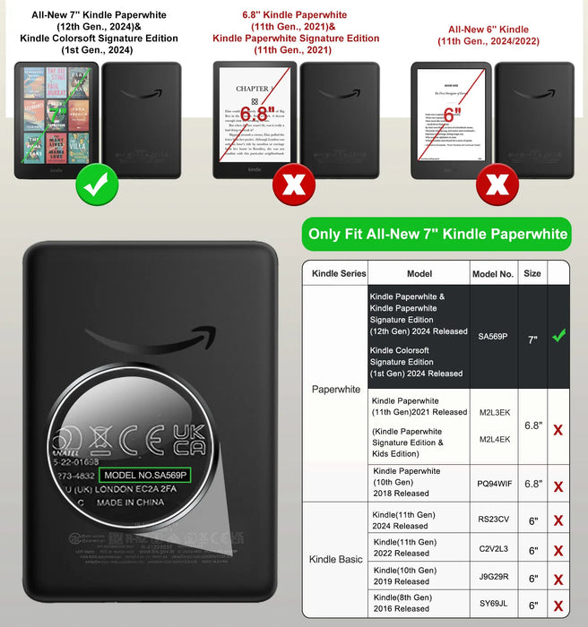 For 7 Inch Kindle Paperwhite 12Th Generation 2024 & Kindle Coloursoft Signature Edition 2024 Pu Shell Case With Auto Wake / Sleep