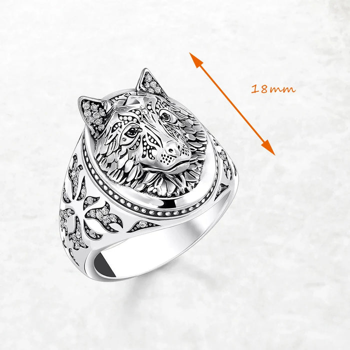 925 Sterling Silver Vintage Blackened Wolf Face Ring Men / Women
